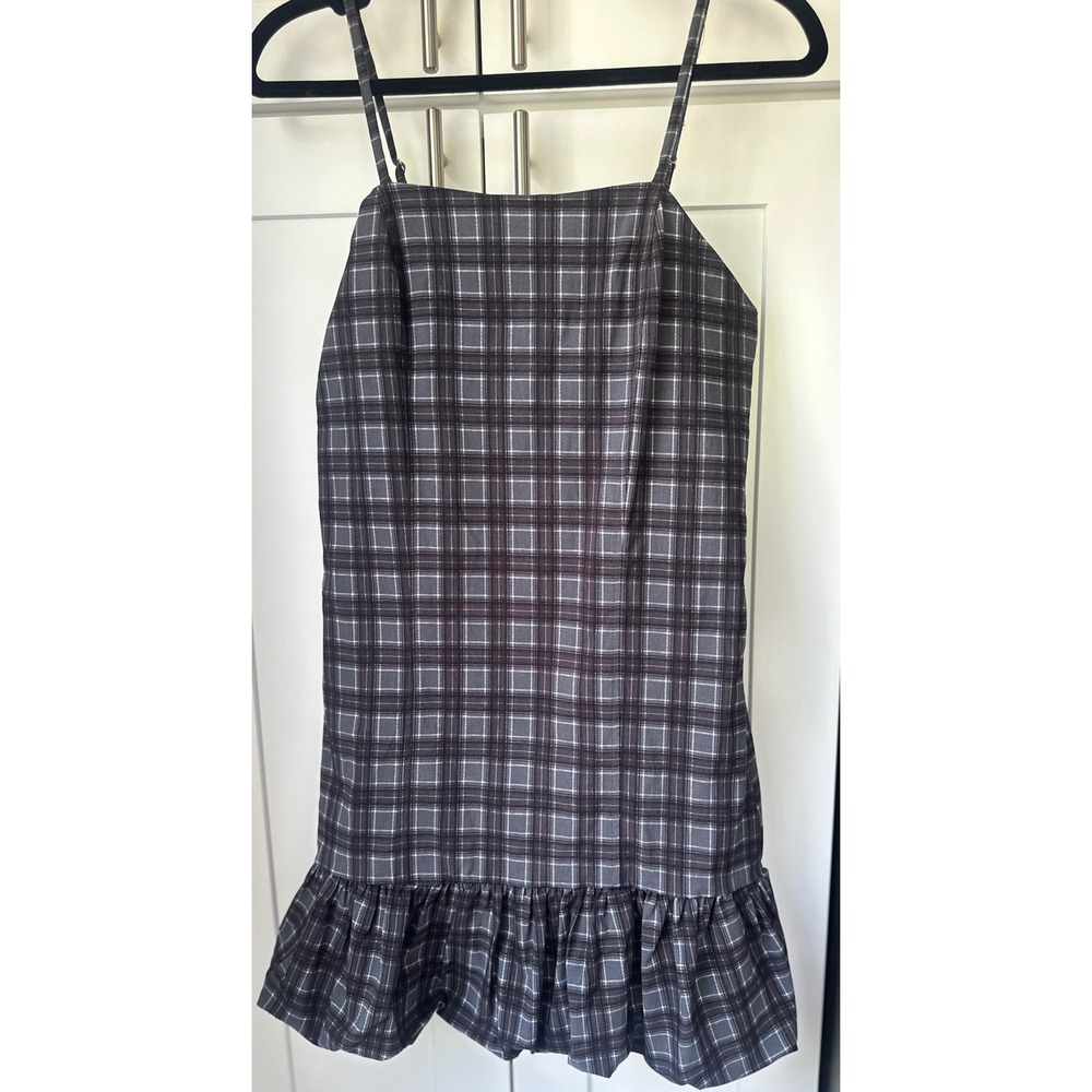 Madden NYC Women's M Plaid Bubble Hem Mini Dress Gray Y2K Adjustable Straps NWT